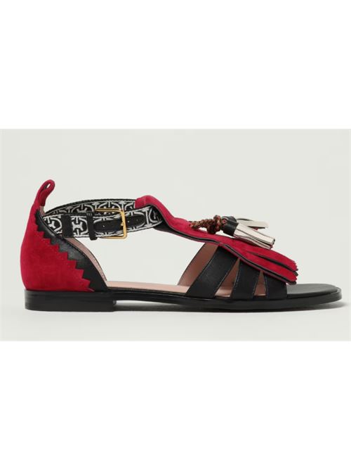 Sandalo flap in pelle cuoio e suede con frangia e nappine Felipa Coccinelle COCCINELLE | E4S05180101-M01