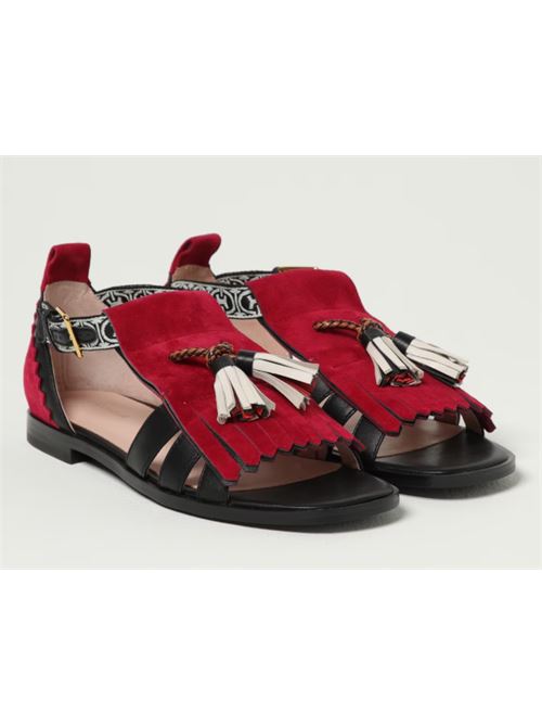 Sandalo flap in pelle cuoio e suede con frangia e nappine Felipa Coccinelle COCCINELLE | E4S05180101-M01