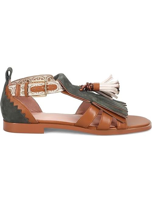 Sandalo flap in pelle cuoio e suede con frangia e nappine Felipa Coccinelle COCCINELLE | E4S05180101-M67