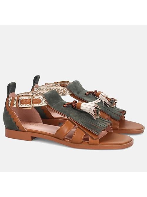 Sandalo flap in pelle cuoio e suede con frangia e nappine Felipa Coccinelle COCCINELLE | E4S05180101-M67