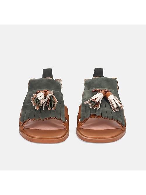 Sandalo flap in pelle cuoio e suede con frangia e nappine Felipa Coccinelle COCCINELLE | E4S05180101-M67