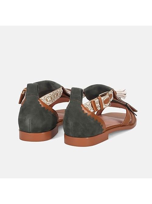 Sandalo flap in pelle cuoio e suede con frangia e nappine Felipa Coccinelle COCCINELLE | E4S05180101-M67