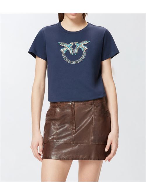 T-shirt a m/c con ricamo logo Love Birds in cristalli Quentin Pinko PINKO | 100535-A2G7-G1A