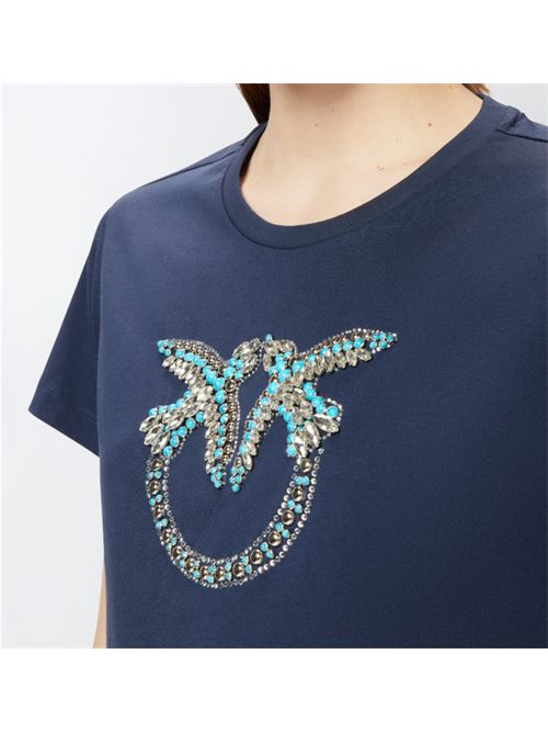 T-shirt a m/c con ricamo logo Love Birds in cristalli Quentin Pinko PINKO | 100535-A2G7-G1A