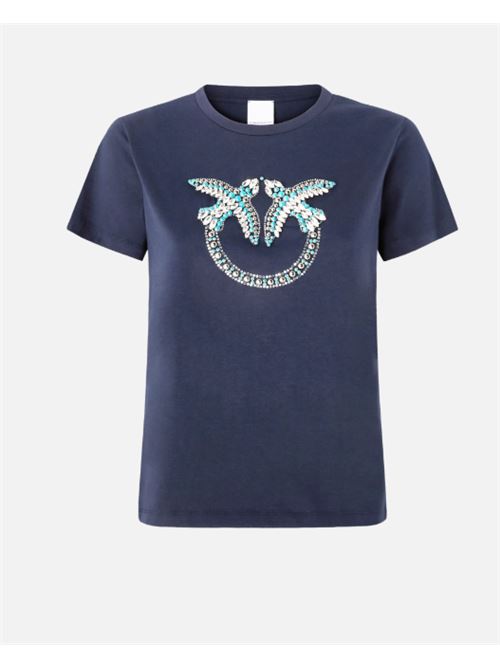 T-shirt a m/c con ricamo logo Love Birds in cristalli Quentin Pinko PINKO | 100535-A2G7-G1A