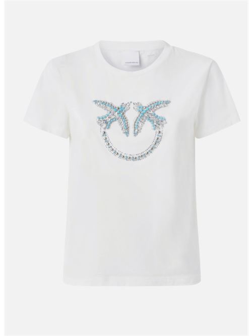 T-shirt a m/c con ricamo logo Love Birds in cristalli Quentin Pinko PINKO | 100535-A2G7-Z05
