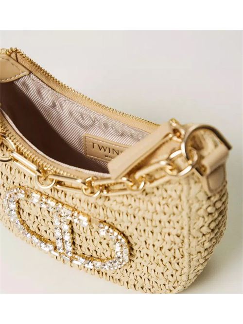 Borsa hobo Mini Croissant in paglia intrecciata a mano con logo Oval T in strass crystal Twinset TWINSET | 251TD8241-00193