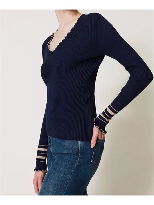 Maglia a costine con righe lurex Twinset TWINSET | 251TP3422-12335