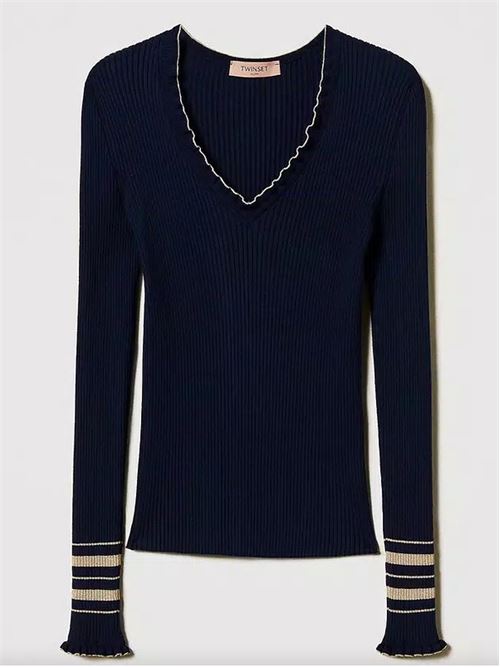 Maglia a costine con righe lurex Twinset TWINSET | 251TP3422-12335