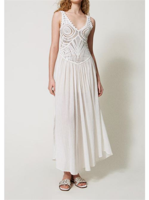 Abito lungo smanicato con bustino in maglia crochet e gonna in misto cotone e lurex Twinset TWINSET | 251TT3120-00282