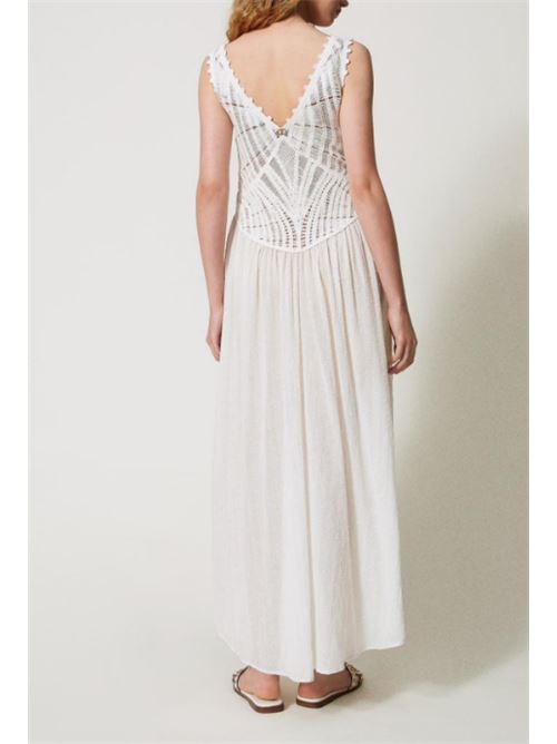Abito lungo smanicato con bustino in maglia crochet e gonna in misto cotone e lurex Twinset TWINSET | 251TT3120-00282