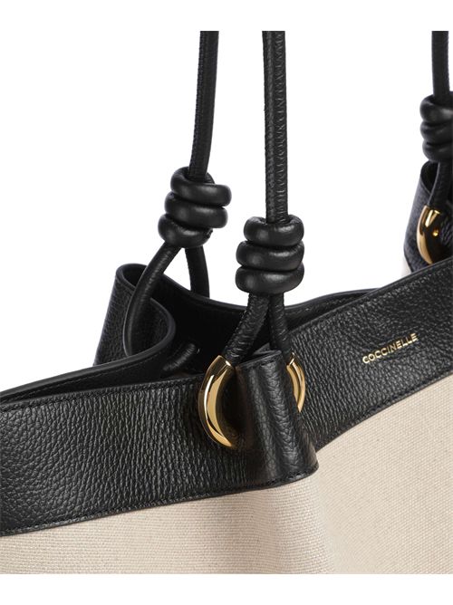 HANDBAG CANVAS FABRIC/GRAINED LEATH. / NATURAL/NOIR COCCINELLE COCCINELLE | E1U06110101-846