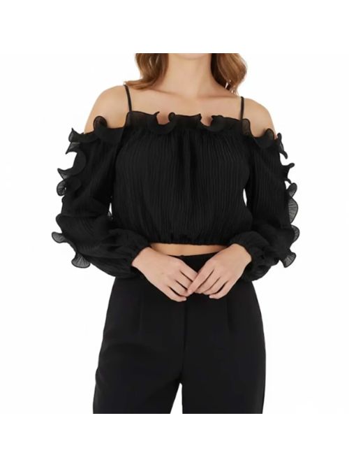 Camicia spalle scoperte con dettagli volant Gabriella Guess GUESS | W6RH29-WI342JBLK