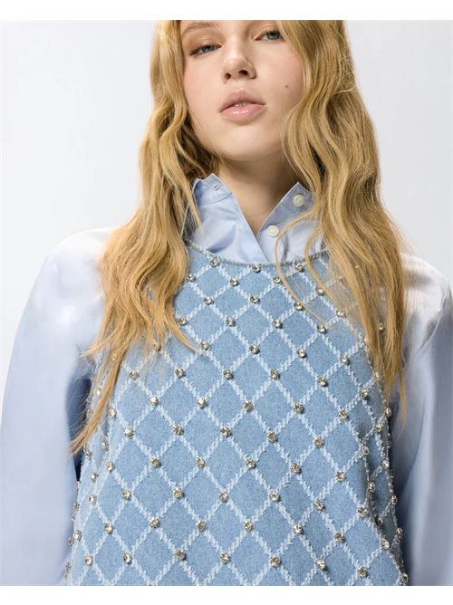 Abito corto in denim con disegno rombi e strass Amorino Pinko PINKO | 106245-A32NPJE