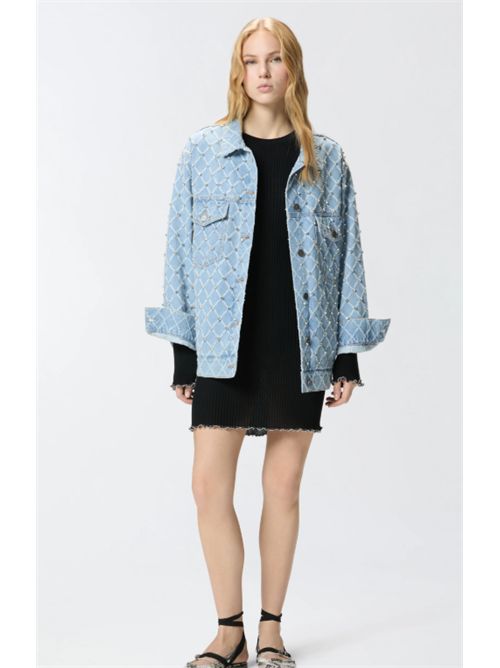 Giubbino in denim con disegno rombi e strass Pifferaio Pinko PINKO | 106246-A32NPJE