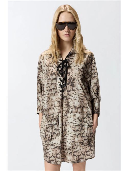 Abito corto con stampa snake e nastri sullo scollo Agra Pinko PINKO | 106842-A3B1CZ9