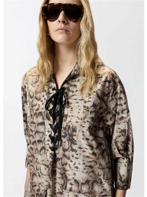 Abito corto con stampa snake e nastri sullo scollo Agra Pinko PINKO | 106842-A3B1CZ9