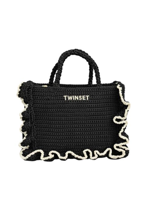 Borsa LaCorolle Bag grande in tessuto effetto paglia con profilo uncinetto Twinset TWINSET | 261TD829006571