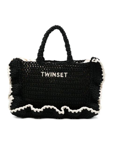 Borsa LaCorolle Bag media in tessuto effetto paglia con profilo uncinetto Twinset TWINSET | 261TD829106571