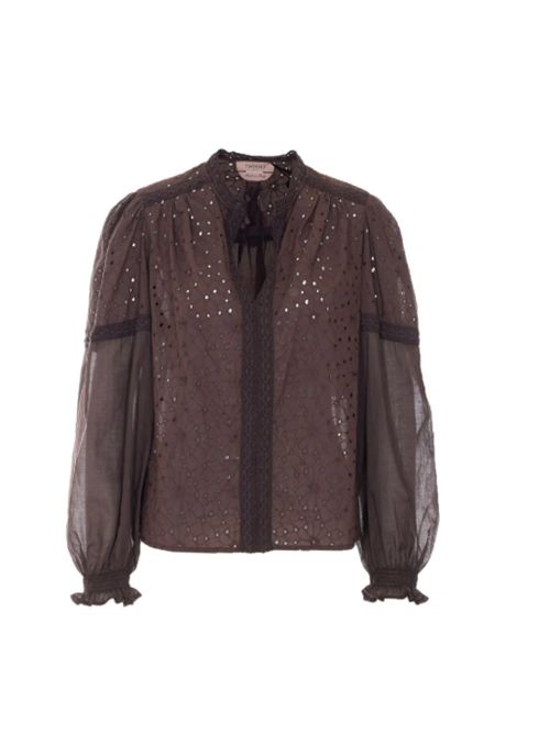 Blusa in cotone con scollo a V e pizzo sangallo M/L Twinset TWINSET | 261TF211412110