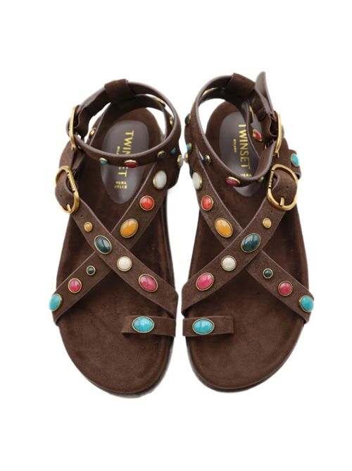 Sandalo con cinturino in camoscio con applicazione di pietre Twinset TWINSET | 261TGT06612110