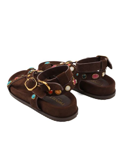 Sandalo con cinturino in camoscio con applicazione di pietre Twinset TWINSET | 261TGT06612110