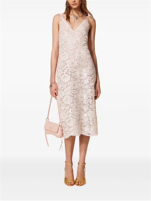 Abito midi in pizzo rosa chiaro con paillettes TWINSET TWINSET | 261TP263000570