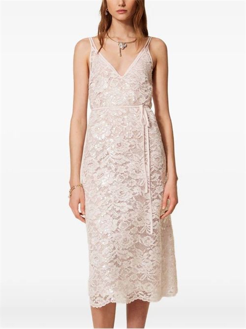 Abito midi in pizzo rosa chiaro con paillettes TWINSET TWINSET | 261TP263000570