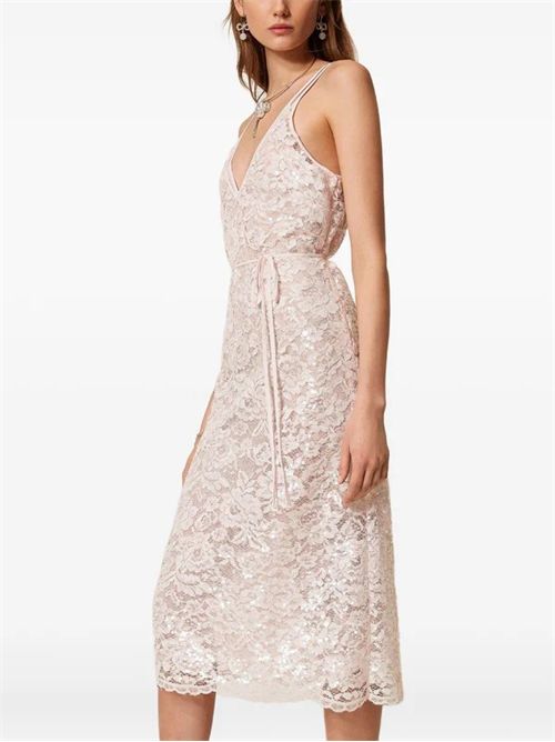 Abito midi in pizzo rosa chiaro con paillettes TWINSET TWINSET | 261TP263000570