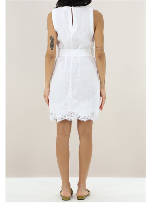 Abito corto in lino con pizzo intarsiato e cintura Twinset TWINSET | 261TT218000001