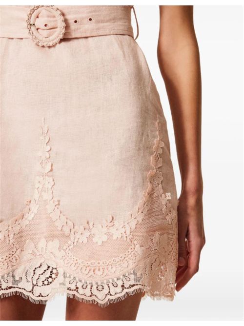 Abito corto in lino con pizzo intarsiato e cintura Twinset TWINSET | 261TT218013144