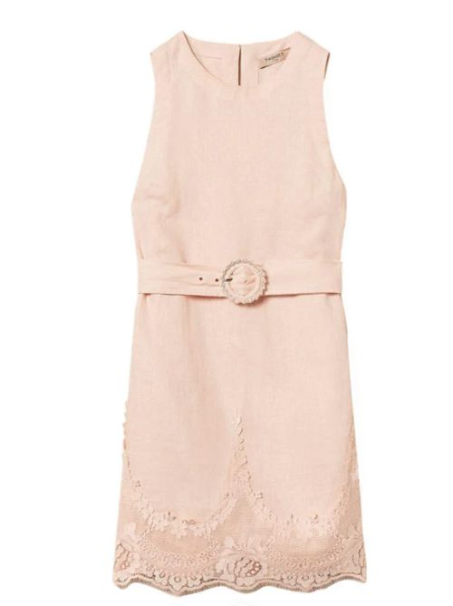 Abito corto in lino con pizzo intarsiato e cintura Twinset TWINSET | 261TT218013144