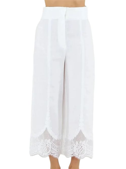 Pantalone cropped in lino con pizzo intarsiato e cintura Twinset TWINSET | 261TT218400001