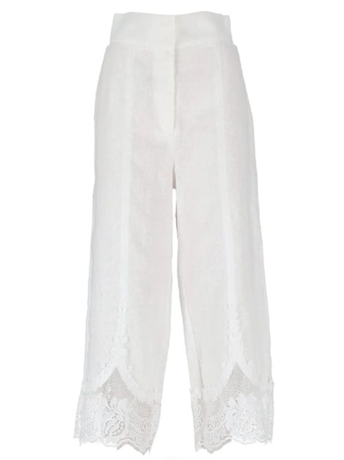 Pantalone cropped in lino con pizzo intarsiato e cintura Twinset TWINSET | 261TT218400001