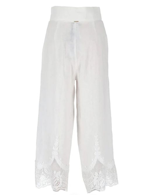 Pantalone cropped in lino con pizzo intarsiato e cintura Twinset TWINSET | 261TT218400001