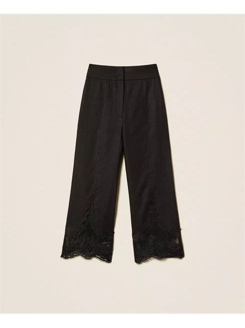 Pantaloni cropped in lino con pizzo TWINSET | 261TT218400006
