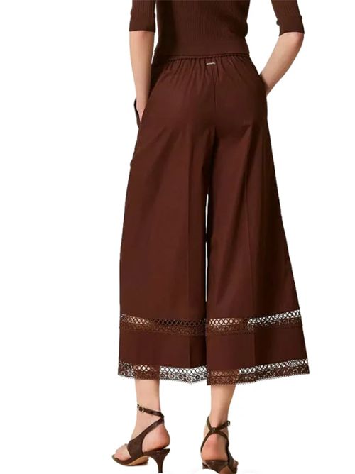 Pantalone cropped a gamba larga in cotone con elastico e macramè Twinset TWINSET | 261TT225212110