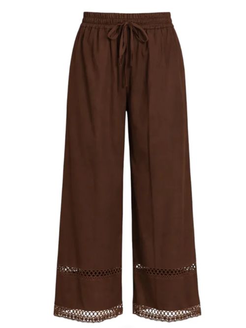 Pantalone cropped a gamba larga in cotone con elastico e macramè Twinset TWINSET | 261TT225212110