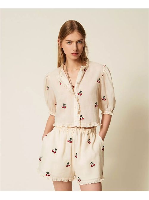 Shorts in ramiè con ricami ciliegie Twinsetr TWINSET | 261TT242113577