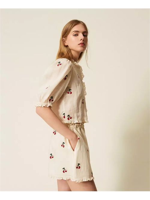 Shorts in ramiè con ricami ciliegie Twinsetr TWINSET | 261TT242113577