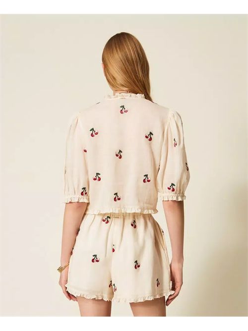 Shorts in ramiè con ricami ciliegie Twinsetr TWINSET | 261TT242113577