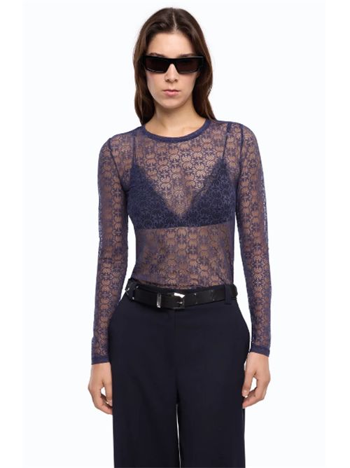 Maglia in pizzo stretch con motivo logo Love Birds Rover Pinko PINKO | 107737-A3MKF92
