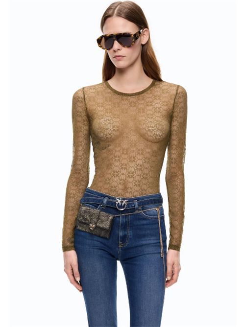Maglia in pizzo stretch con motivo logo Love Birds Rover Pinko PINKO | 107737-A3MKX24