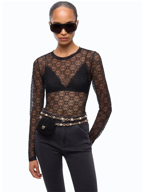 Maglia in pizzo stretch con motivo logo Love Birds Rover Pinko PINKO | 107737-A3MKZ99