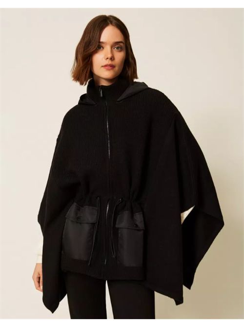Poncho in maglia di viscosa con cappuccio e tasche in tessuto Twinset TWINSET | 262TA443000006