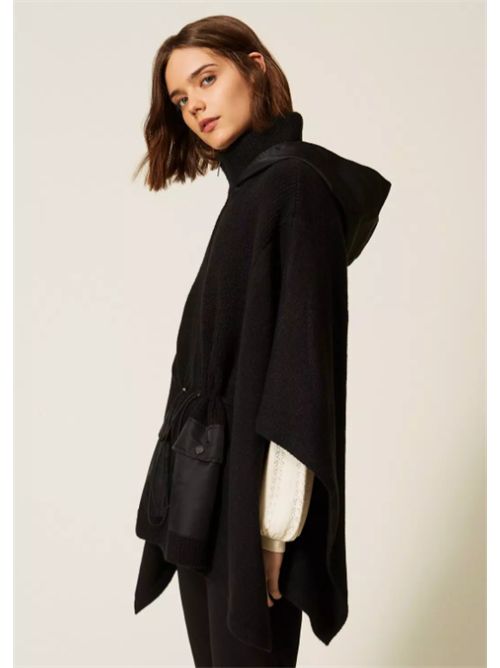 Poncho in maglia di viscosa con cappuccio e tasche in tessuto Twinset TWINSET | 262TA443000006