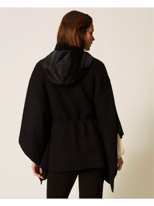 Poncho in maglia di viscosa con cappuccio e tasche in tessuto Twinset TWINSET | 262TA443000006