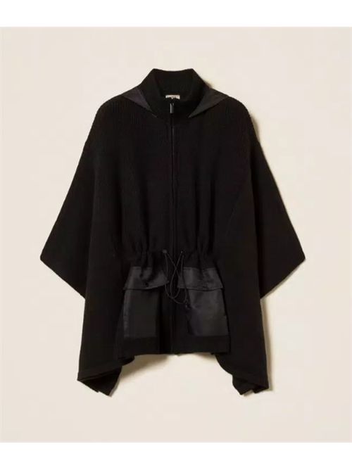 Poncho in maglia di viscosa con cappuccio e tasche in tessuto Twinset TWINSET | 262TA443000006