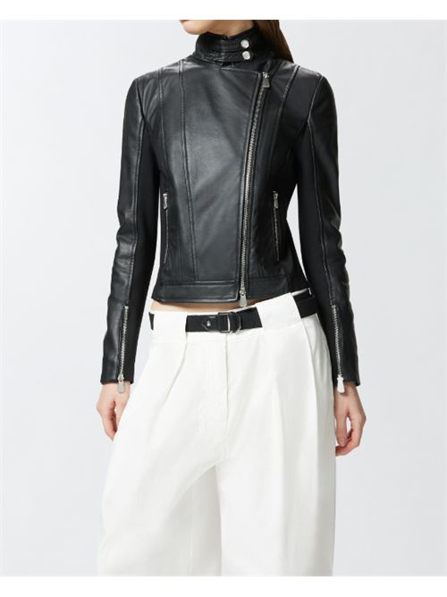 Giubbino biker in pelle con retro in tessuto Changes Chiodo Pinko PINKO | 104878-Y75K-Z99