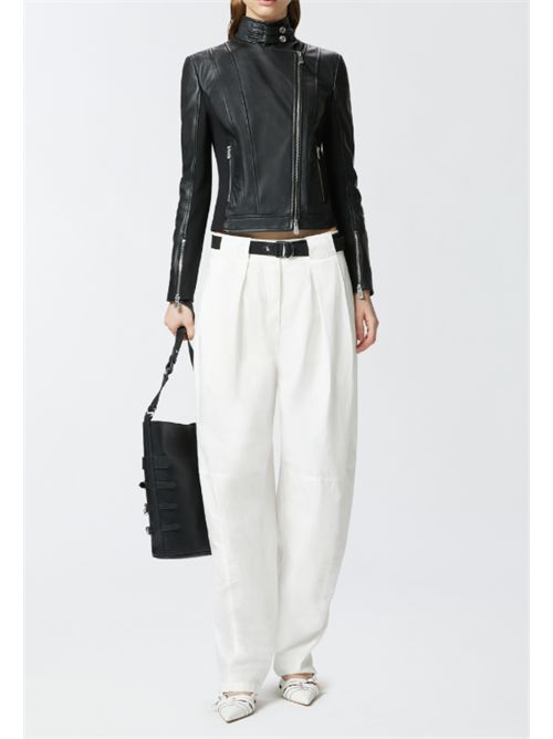 Giubbino biker in pelle con retro in tessuto Changes Chiodo Pinko PINKO | 104878-Y75K-Z99